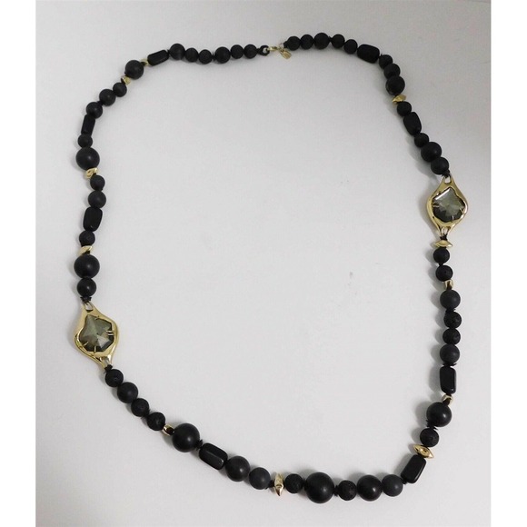 Alexis Bittar Black Beaded Large Crystal Stone‎ Jeweled Long Necklace